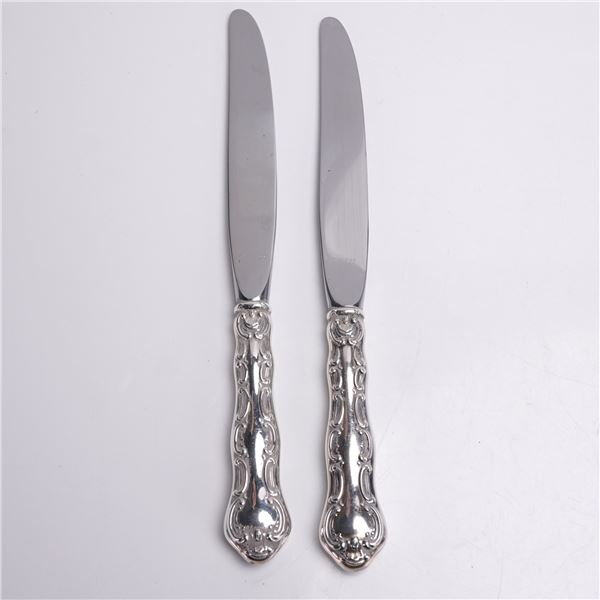 2pc Alvin Sterling Silver Dinner Knives, French Scroll Pattern
