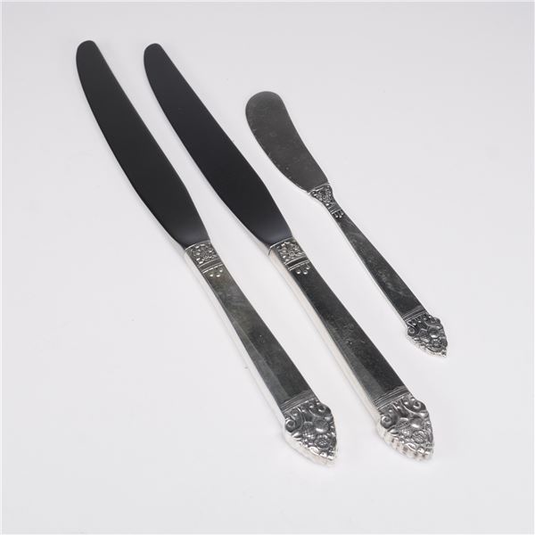 3pc Oneida King Cedric Sterling Silver Knives