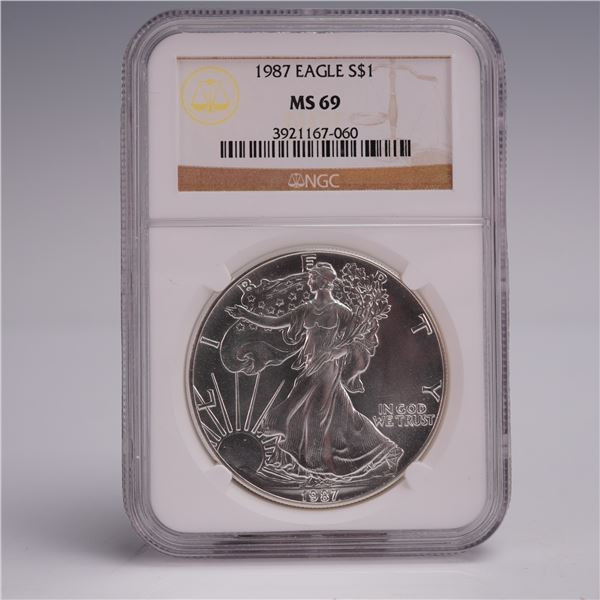 1987 American Silver Eagle One Dollar Coin NGC Graded MS 69