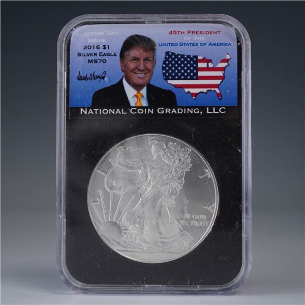 2016 Silver Eagle Dollar Coin, NCG MS70, Election Day Issue
