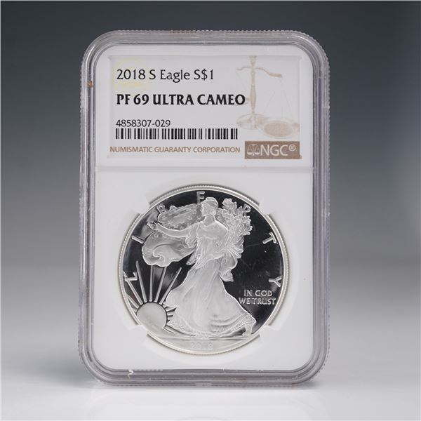 2018-S American Silver Eagle Type 1 Dollar NGC Graded PF 69 Ultra Cameo