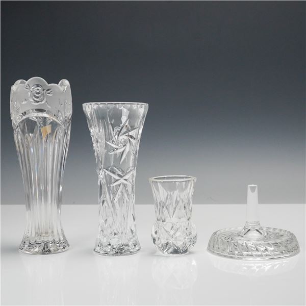 4pc Crystal Vase, Toothpick Holder & Ring Stand Collection