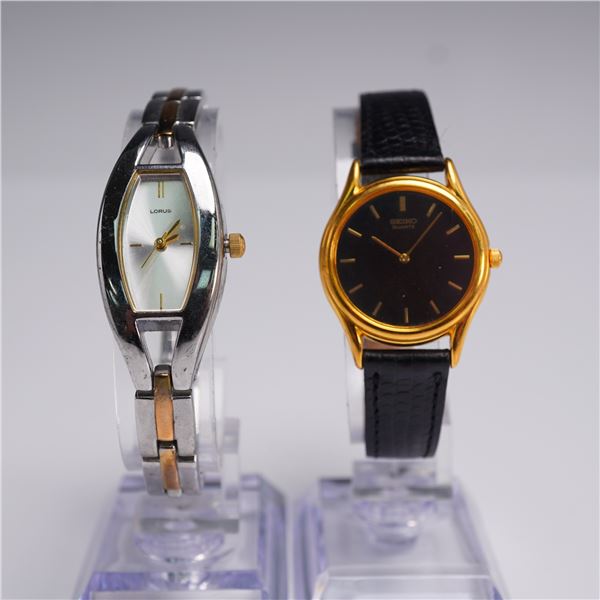 2pc Seiko and Lorus Quartz Watch Lot Leather and Metal