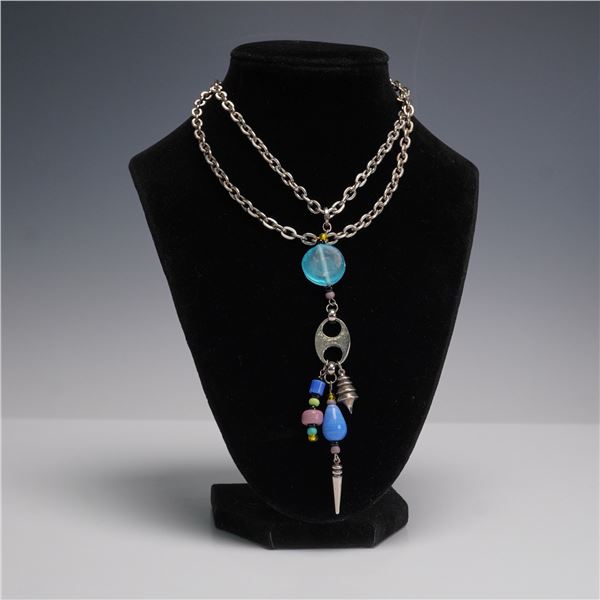 Modernist Mixed-Media Pendant Necklace with Beads and Charms