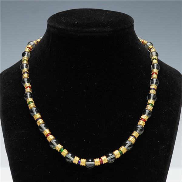 NLH Beaded Necklace with Multicolor Rhinestone Spacers