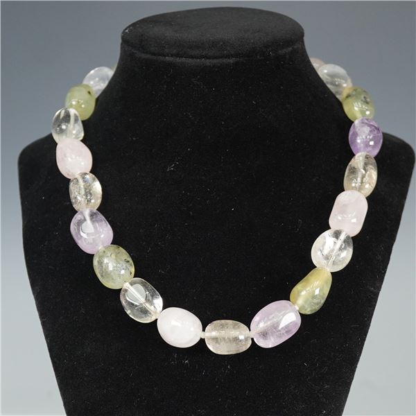 Polished Beaded Necklace with Silver-Tone Clasp
