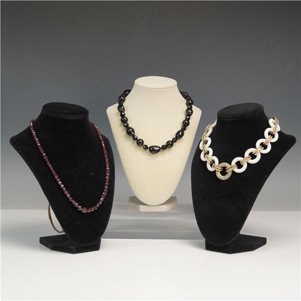 3pc Statement and Beaded Necklace Lot, Mixed Materials
