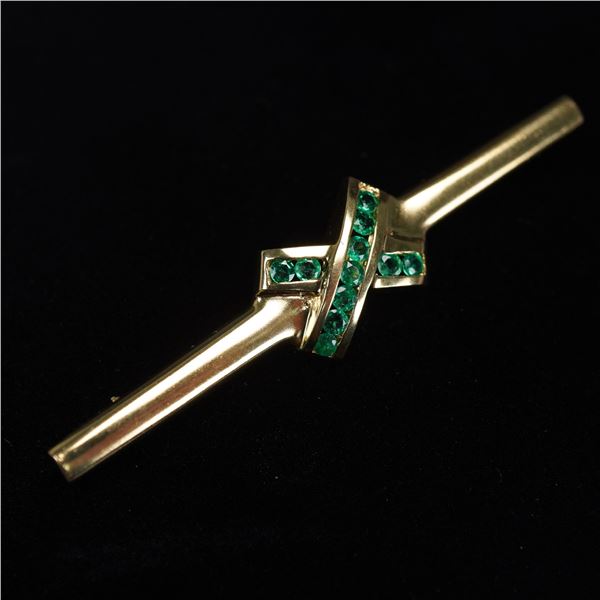 Gold and Emerald Bar Pin 18kt