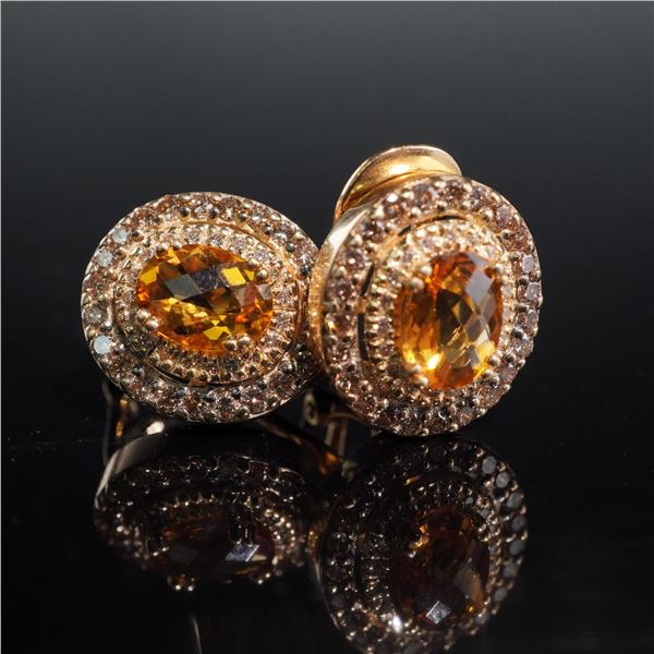 Le Vian 14K Gold Earrings, 2.50CTW Citrine and 0.94CTW Diamonds Double Halo