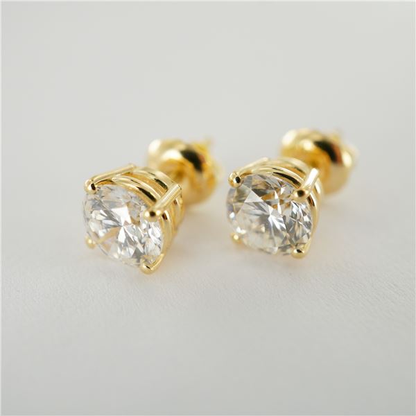 Pair of 14K Yellow Gold Lab Diamond Stud Earrings, 1.50 CTW