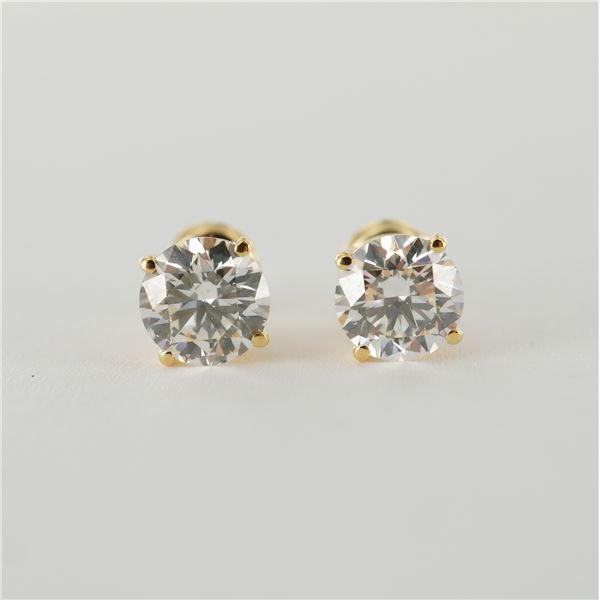 Pair of Lab-Grown Diamond Stud Earrings, 2.10 TCW in 14K Yellow Gold
