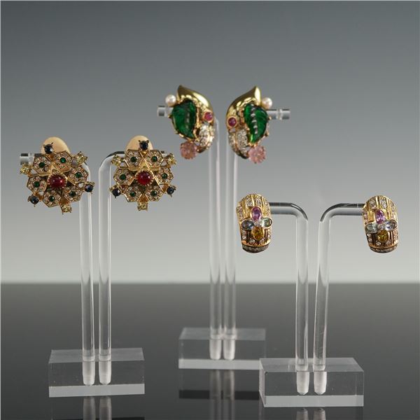 3 Pairs of Vintage Clip-On Earrings, Nat Landau Hyman and 18K GP