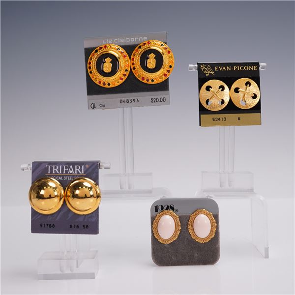 4 Pair Ladies Clip Earrings incl. Liz Claiborne & Trifari