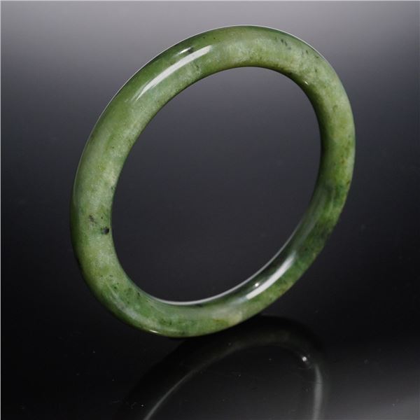 GIA Certified Nephrite Jade Mottled Green Bangle Bracelet
