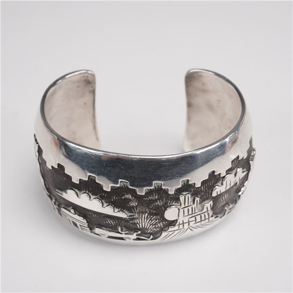 Sterling Silver Navajo Cuff Bracelet, Signed J.N.
