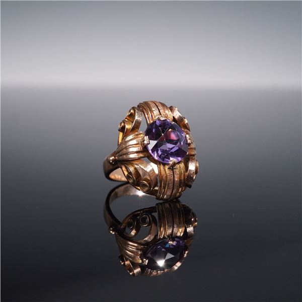 GIA Certified Soviet Russian 9K Gold Ring with 4.13CT Lab Grown Sapphire