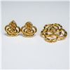 Image 1 : 3pc Gold Tone Floral Brooch and Landau Earrings Set