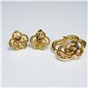 Image 3 : 3pc Gold Tone Floral Brooch and Landau Earrings Set