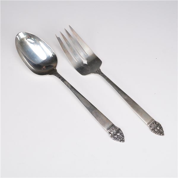 2pc Oneida Sterling Silver King Cedric Serving Utensils, Spoon & Fork