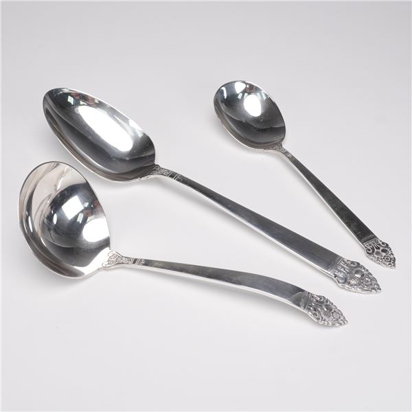 3pc Oneida Sterling Silver Serving and Soup Spoons, King Cedric