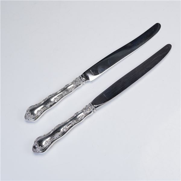2pc Alvin Sterling Silver Dinner Knives, French Scroll Pattern