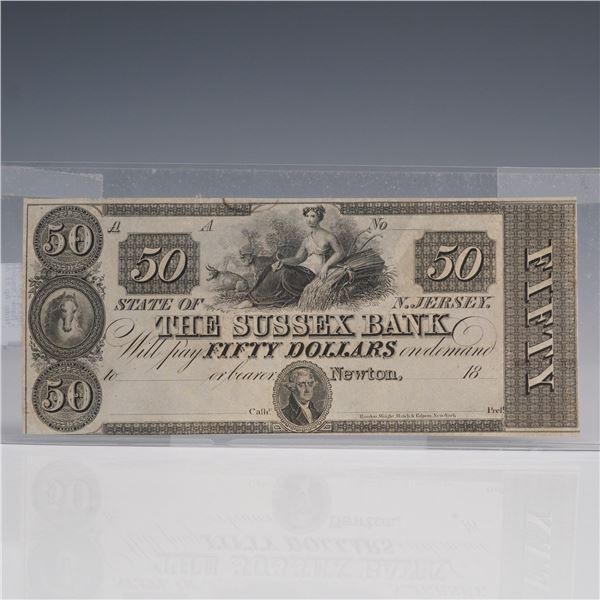 1800s $50 New Jersey The Sussex Bank Obsolete Banknote