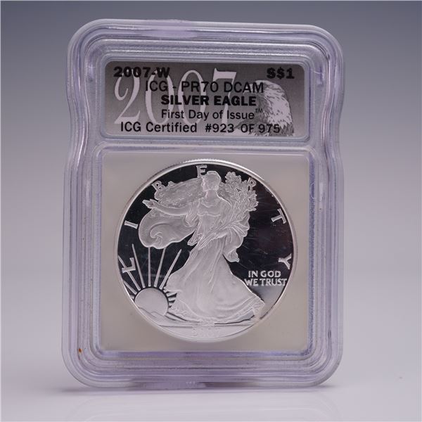 2007-W American Silver Eagle First Day Issue Dollar ICG Graded PR 70 DCAM