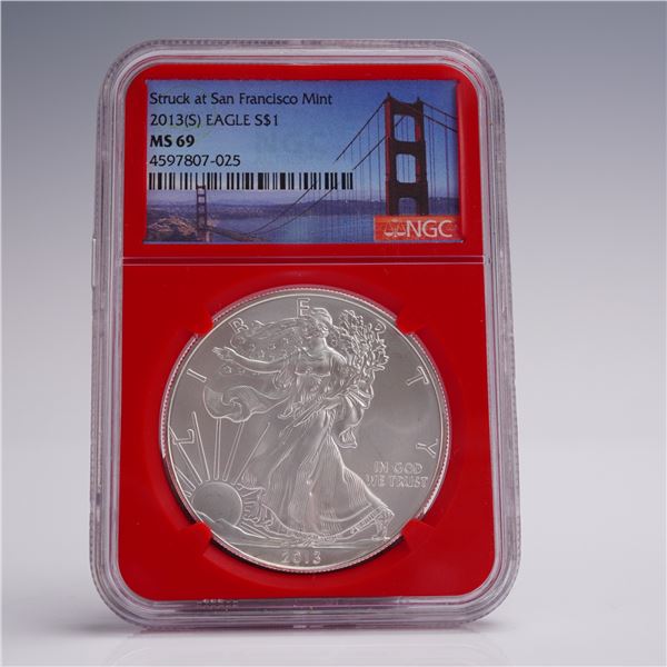 2013 (S) American Silver Eagle One Dollar Coin NGC Graded MS 69