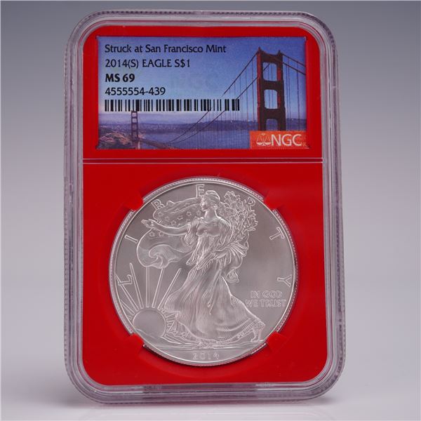 2014 (S) American Silver Eagle Dollar Coin NGC Graded MS 69