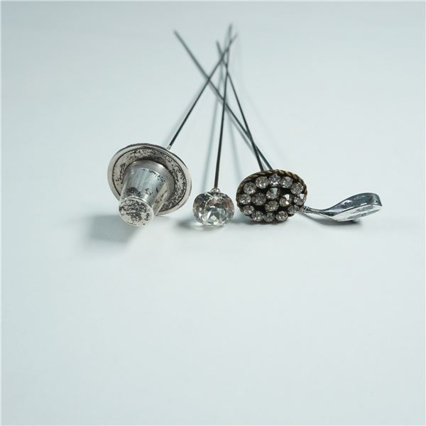 4pc Silver and Rhinestones Hatpins