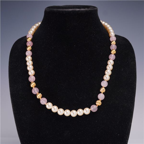 Napier Faux Pearl and Rose Quartz Beaded Necklace