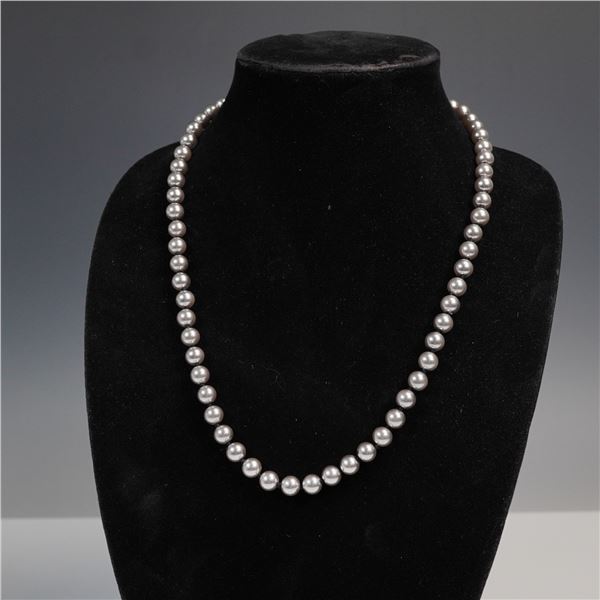Silver Tone Faux Pearl Necklace with Decorative Clasp