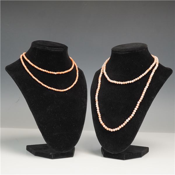 2pc Pink and Orange Bead Necklaces, One with Silver Clasp