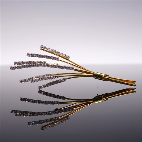 Gold-tone Rhinestone Wheat Brooch with Cattails