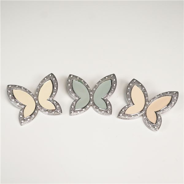 3pc Bejeweled and Enamel Butterfly Brooches