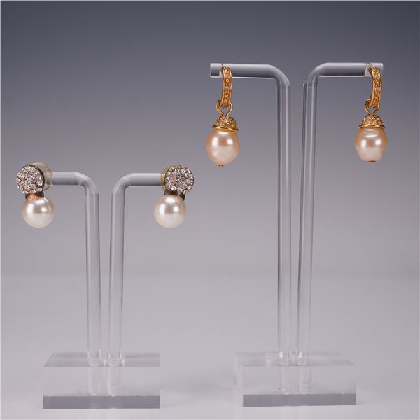 2 Pair Rhinestone and Faux Pearl Earrings