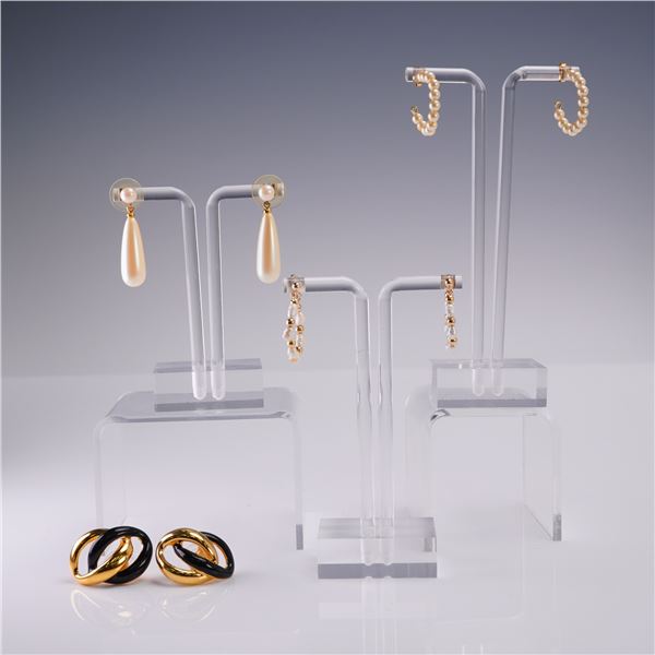 4 Pair Ladies Post Earrings Including Faux Pearl Drops