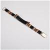 Image 3 : 14K Gold and Onyx Engraved Bracelet, Floral and Chinese Character Motifs