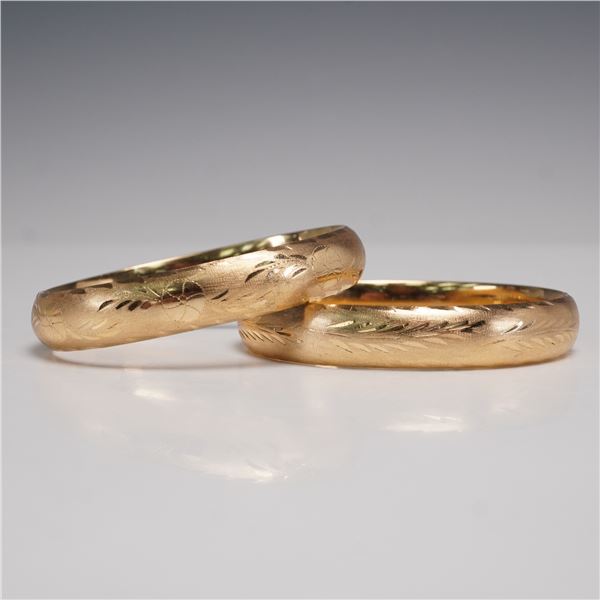 Pair of 14K Gold Engraved Bangle Bracelets