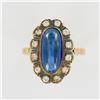 Image 1 : 14K Gold Ring with Cabochon Lab Sapphire and Diamond Halo