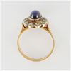 Image 2 : 14K Gold Ring with Cabochon Lab Sapphire and Diamond Halo