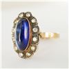 Image 4 : 14K Gold Ring with Cabochon Lab Sapphire and Diamond Halo