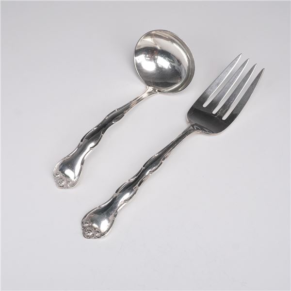 2pc Gorham Sterling Silver Rondo Serving Fork and Ladle