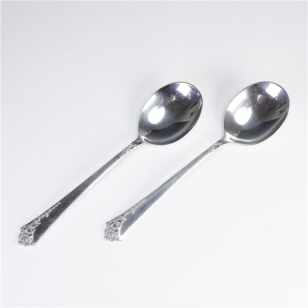 2pc Oneida Heirloom Sterling Silver Damask Rose Soup Spoons