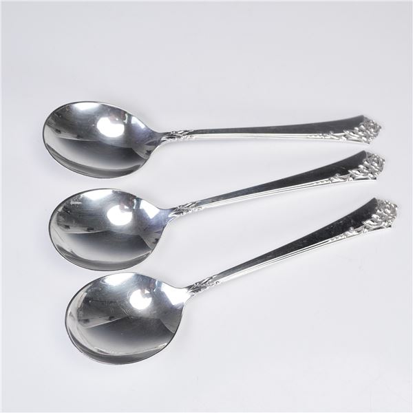 3pc Oneida Heirloom Sterling Silver Damask Rose Soup Spoons