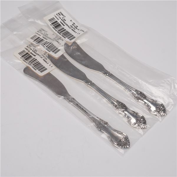 3pc Oneida Sterling Silver Flat Handle Butter Spreaders, Afterglow