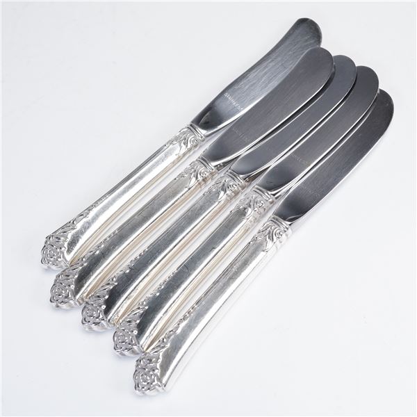 5pc Oneida Sterling Silver Butter Spreaders, Damask Rose