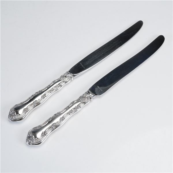 2pc Alvin Sterling Silver Dinner Knives, French Scroll Pattern