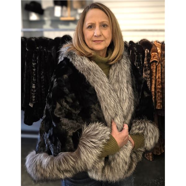 Black Dyed Mink with Silver Fox Trim Cape