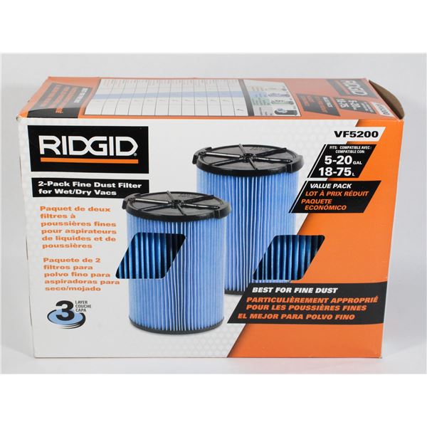 NEW RIGID 2PACK FINE DUST FILTER FOR WET/ DRY VAC